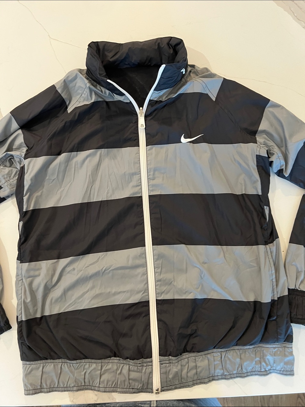 Nike striped black and grey reversible funnel neck windbreaker
